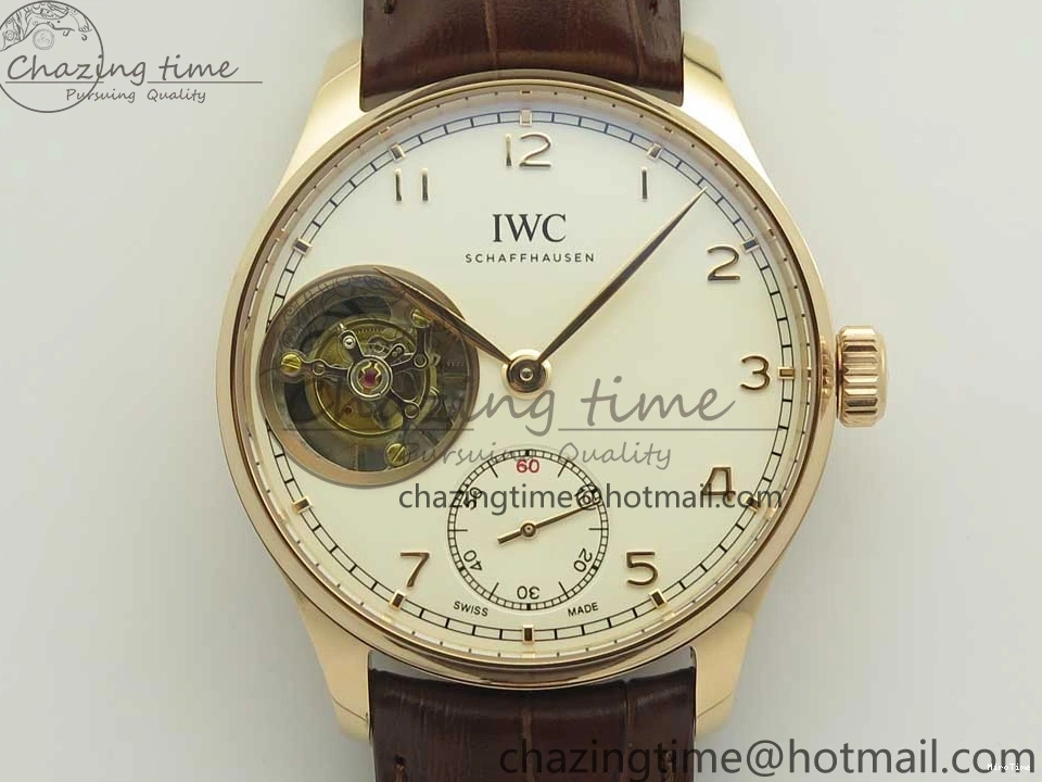 MIROTIME 0501 Portuguese Tourbillon IW5463 RG ZF Best Edition White Dial on Brown Leather Strap Stylish 7174